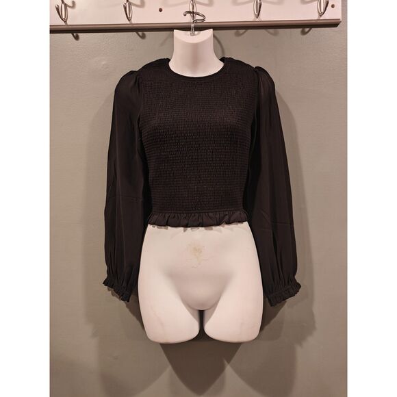 quince Chiffon Cropped Smocked Blouse xs - Picture 3 of 4